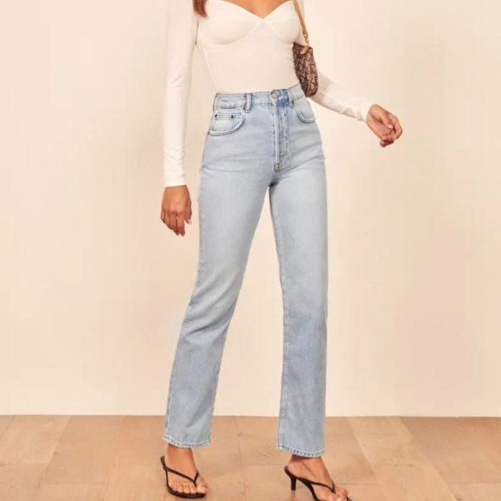 Reformation Cynthia High Rise Straight Jeans (Tahoe blue) - Size 25